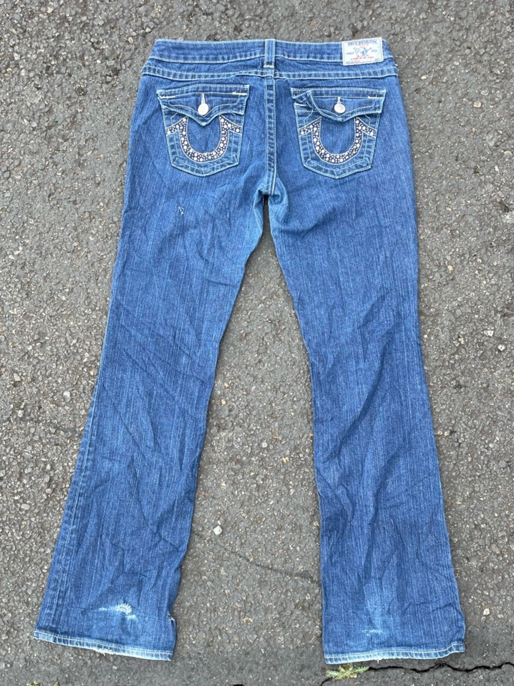 True Religion Women's Medium Blue Bootcut Jeans with Signature Pocket Stitching